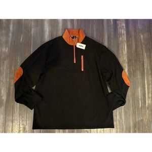 Ouku Mens Quarter Zip Pullover Black Corduroy Elbow Patch Mock Neck Shirt